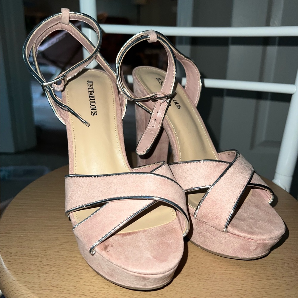 Light pink Just fab chunky heel pumps